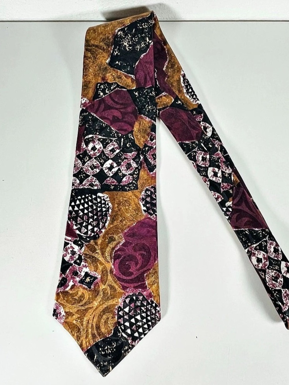 Vintage Oscar de la Renta Abstract Fall Tone Nectie 57” long Men 100% Silk Tie